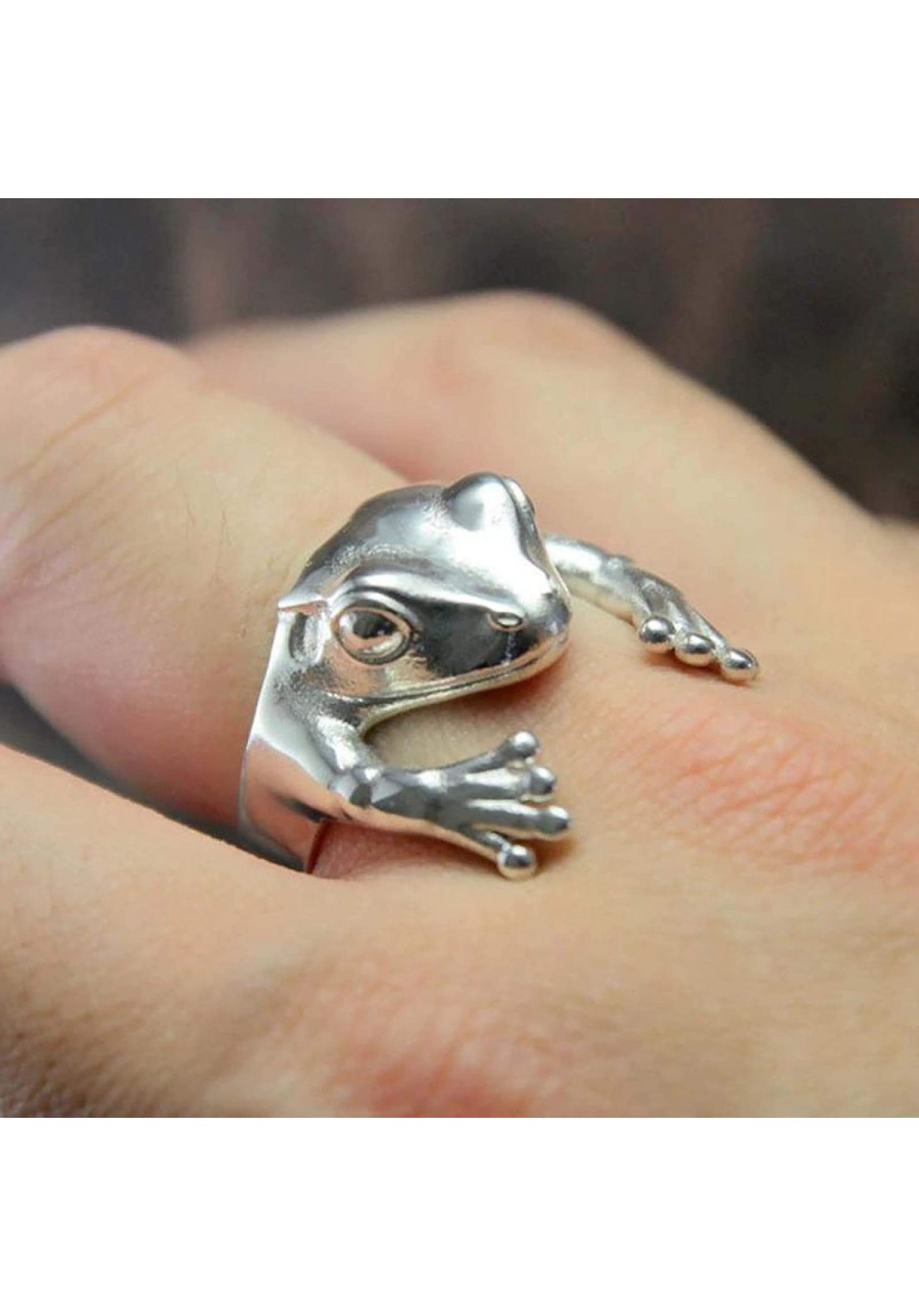 Frog Open Rings for Women - Creative Design Animal Retro Ring Adjustable Rings Sterling Silver Ring - Women Unique Fashion An...