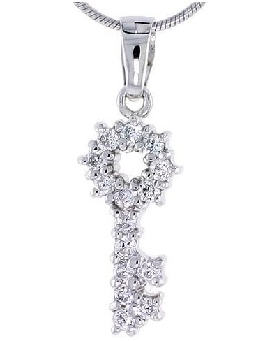 Sterling Silver Jeweled Key Pendant w/Cubic Zirconia Stones 7/8 inch (22 mm) Tall $20.21 Pendants & Coins