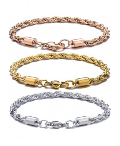 3Pcs Rope Bracelet Anklet 18K Gold Plated Stainless Steel Anklets for Women Men Silver Rose Gold 7 8 9 inch Ankle Bracelets B...