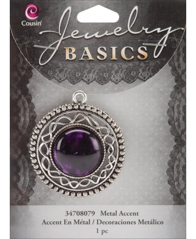 Basics 1-Piece Round Filigree Accent Silver/Purple $9.90 Pendants & Coins