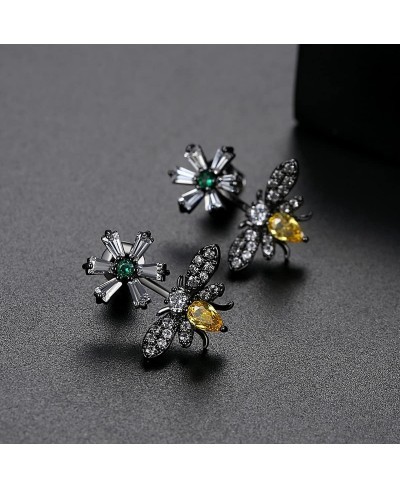 Daisy Bee Flower Gold/Black Plated Stud Earrings for Women Teen Girls Kids Fashion Animal Cute Mini Piercing Post Hypoallerge...