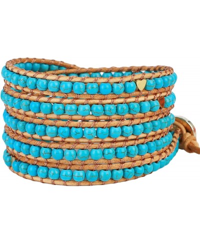 Natural Turquoise Gold Heart Beaded 5 Wrap Bracelet Handmade New Womens Jewelry $28.56 Wrap