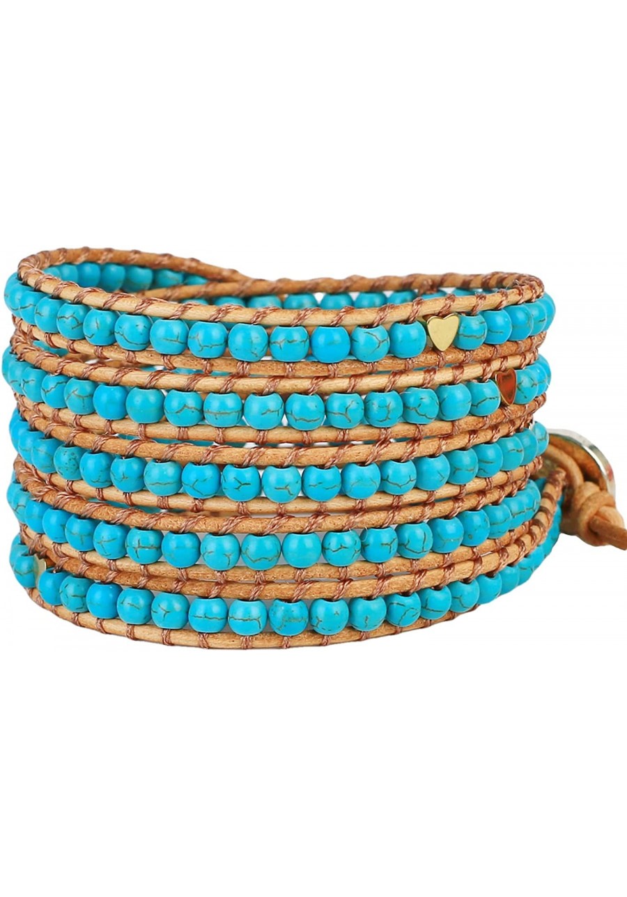 Natural Turquoise Gold Heart Beaded 5 Wrap Bracelet Handmade New Womens Jewelry $28.56 Wrap