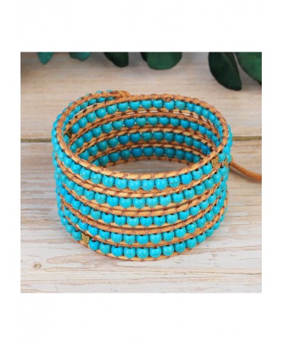 Natural Turquoise Gold Heart Beaded 5 Wrap Bracelet Handmade New Womens Jewelry $28.56 Wrap