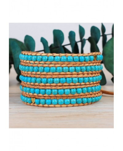 Natural Turquoise Gold Heart Beaded 5 Wrap Bracelet Handmade New Womens Jewelry $28.56 Wrap