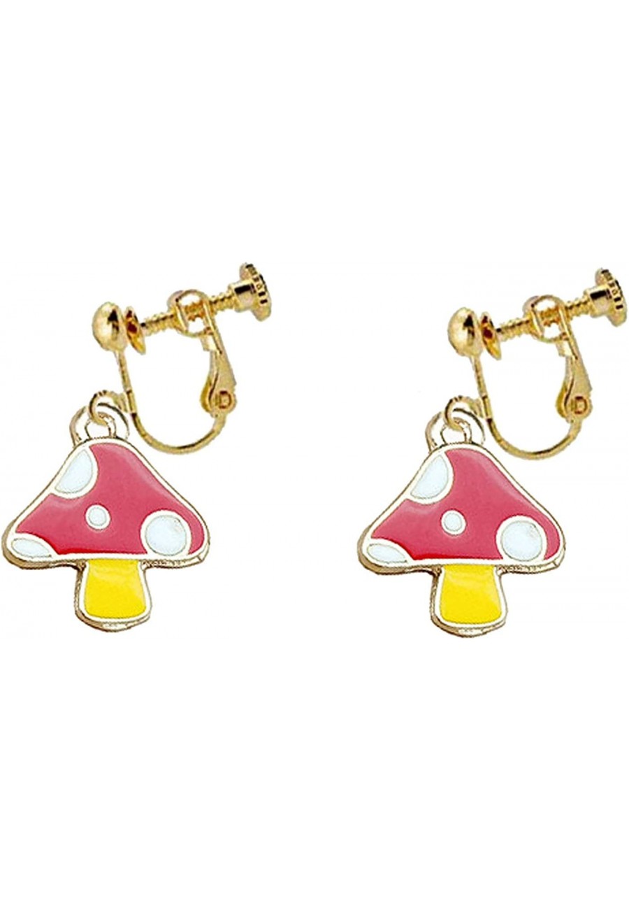 Enamel Little Mushroom Earrings Clip on Earrings for Girls Women Non Pierced Cute Tiny Mushroom Vegetable Fruit Dangle Drop $...