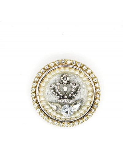 Crystal Pearl Round Crown Brooch Pin Elegant Shiny Rhinestone Royal Princess Safety Brooches Dress Sweater Coat Pins Gold Pla...