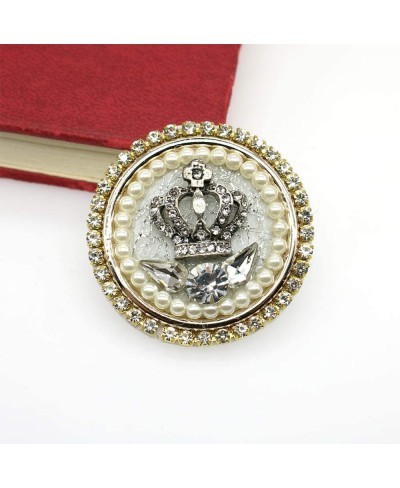 Crystal Pearl Round Crown Brooch Pin Elegant Shiny Rhinestone Royal Princess Safety Brooches Dress Sweater Coat Pins Gold Pla...