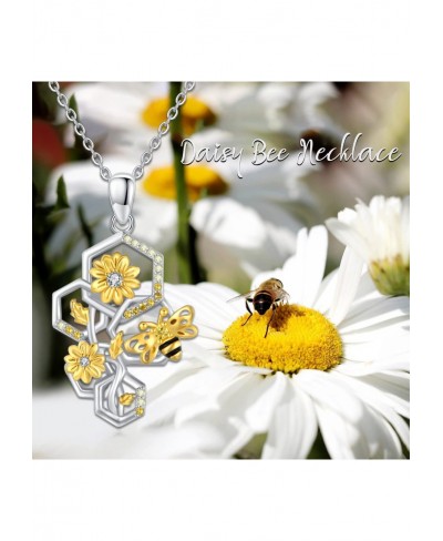 Bee Honeycomb Necklace Sterling Silver Bee Necklace Sunflower Daisy Flower Necklace Bee Jewelry for Women Teen Girls Hallowee...