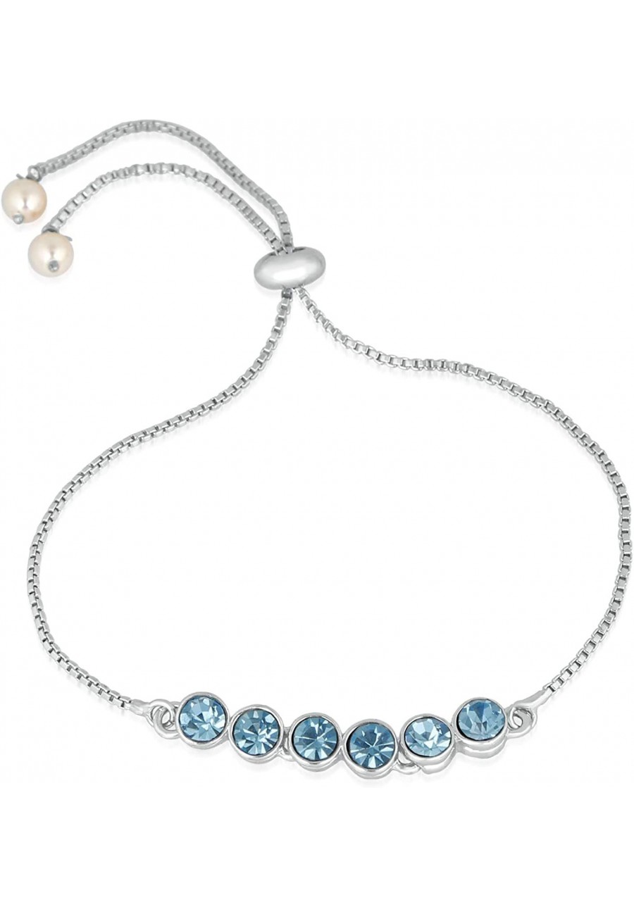 Rhodium Plated Gleaming Blue Solitaire Crystal Adjustable Bracelet for Girls and Women BR1100386RBlu $18.37 Link