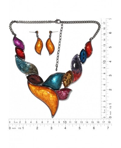 Multi Color Odd Shaped Leaves Dark Gray Bib Necklace Earrings Set Fashion Jewelry $24.17 Jewelry Sets