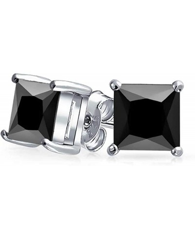 Unisex Princess cut Black Onyx 925 Sterling Silver Stud Earrings Platinum Plated Fine Jewelry for Men Women $19.12 Stud