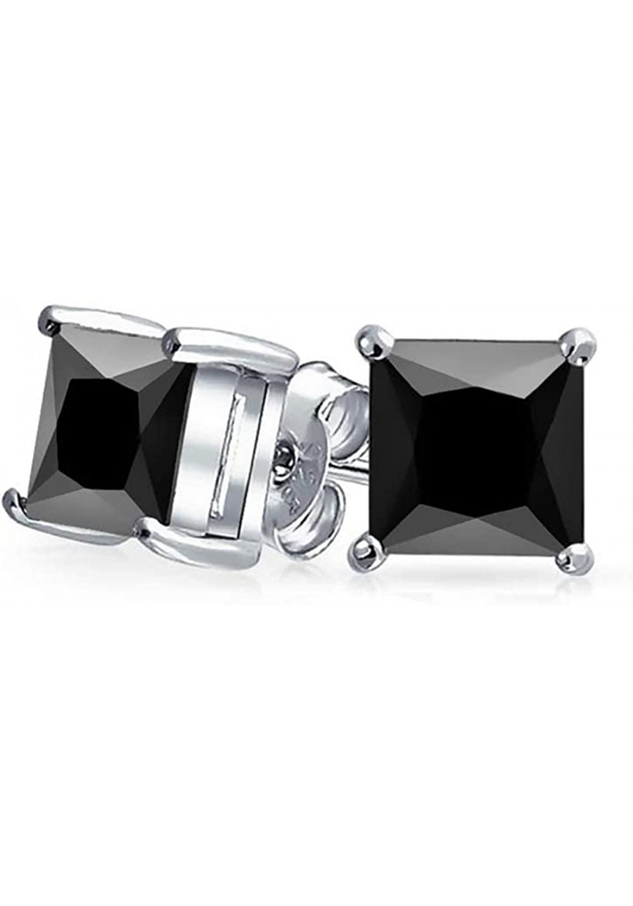 Unisex Princess cut Black Onyx 925 Sterling Silver Stud Earrings Platinum Plated Fine Jewelry for Men Women $19.12 Stud