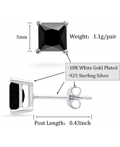 Unisex Princess cut Black Onyx 925 Sterling Silver Stud Earrings Platinum Plated Fine Jewelry for Men Women $19.12 Stud