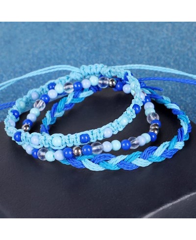 6 Pieces Bohemia Braided Woven String Bracelets Handmade Stackable Bead Rope Bracelets Adjustable Waterproof Wax Coated Surf ...