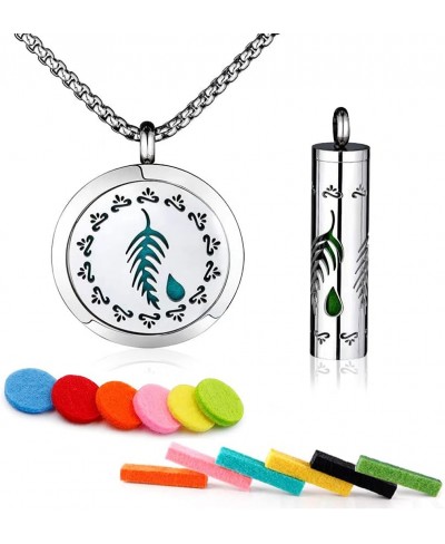 Top Essential Oils Diffuser Necklace Set with 2 Pendants 316L Stainless Steel Couple Necklaces with Green Leaf Hollow Pattern...