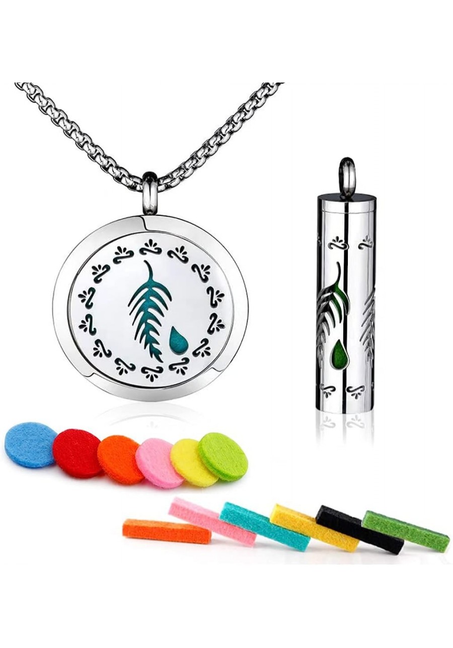 Top Essential Oils Diffuser Necklace Set with 2 Pendants 316L Stainless Steel Couple Necklaces with Green Leaf Hollow Pattern...