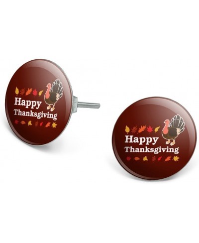 Happy Thanksgiving Turkey Novelty Silver Plated Stud Earrings $8.35 Stud