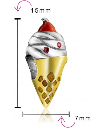 Multi Color Ice Cream Cone Charm Bead For Women Teens Two Tone 14K Gold Plated .925 Sterling Silver Fits European Bracelet $3...