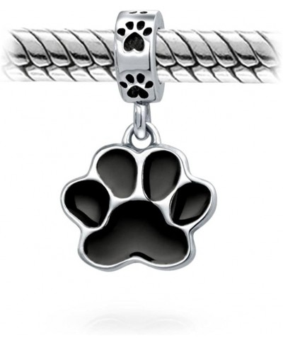 BFF Pet Animal Lover Black Dog Cat Puppy Kitten Paw Print Dangle Charm Bead Women Teen Enamel .925 Silver Fits European Brace...