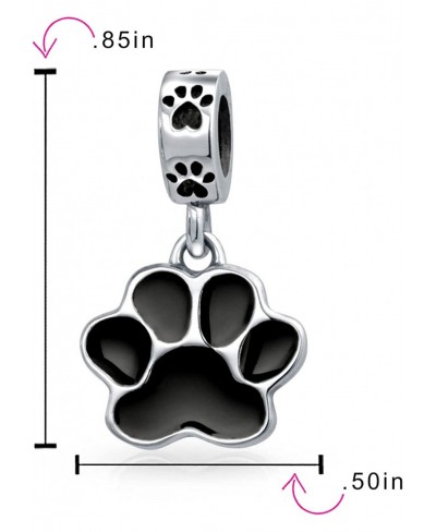 BFF Pet Animal Lover Black Dog Cat Puppy Kitten Paw Print Dangle Charm Bead Women Teen Enamel .925 Silver Fits European Brace...