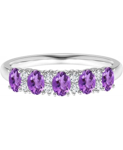 Half Eternity Ring! Oval Shape Five Stone Amethyst Gemstone 925 Sterling Silver Bridal Wedding Band Ring $33.05 Wedding Bands