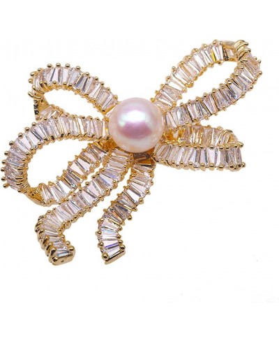 Bow Knot Pearl Brooch Pin 10mm White Freshwater Pearl Brooches $23.45 Brooches & Pins