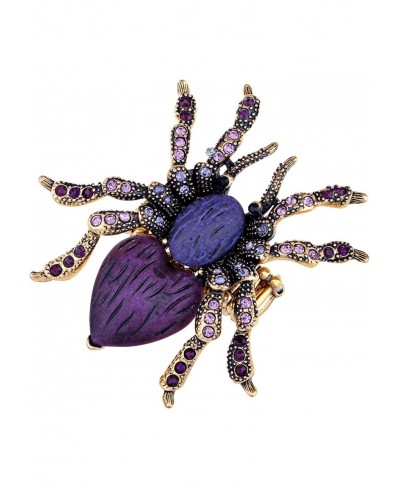 Stretchy Golden Tone Purple Rhinestones Heart Spider Tarantula Ring $21.73 Statement