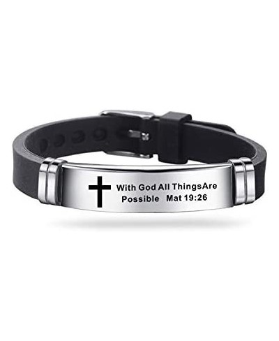 Men's Cross Silicone ID Bracelet Women Sport Wristband Engraved Inspirational Quote Faith Christian Bible Bangle Stainless St...