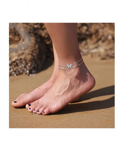 Butterfly Ankle Bracelets for Women Adjustable Layered Silver Anklet for Women Girls Beach Anklet Jewelry Gifts(Send Gift Box...