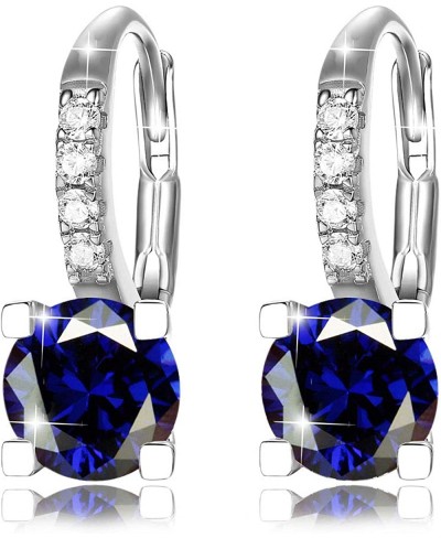 Sterling Silver Gemstone 2 Carat 6.5mm Created Ruby Sapphire Emerald Cubic Zirconia Hoop Dangle Earrings Daily Wear Jewelry A...