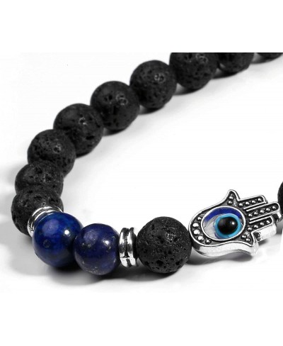 2Pcs Stone Bracelet with Round Ball Evil Eye Hamsa Hand Natural Lava Rock 7 Chakra for Women $18.06 Stretch