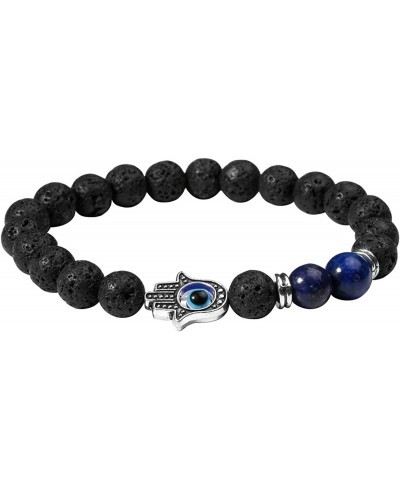 2Pcs Stone Bracelet with Round Ball Evil Eye Hamsa Hand Natural Lava Rock 7 Chakra for Women $18.06 Stretch