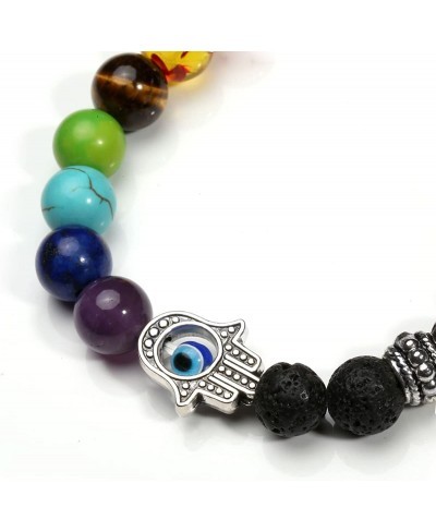 2Pcs Stone Bracelet with Round Ball Evil Eye Hamsa Hand Natural Lava Rock 7 Chakra for Women $18.06 Stretch