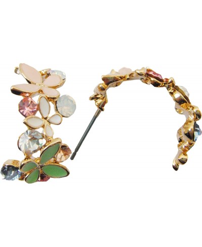 18k Gold Plated Colorful Crystal Multi-color Enamel Butterfly Love Flower Omega Back Earrings $13.35 Stud