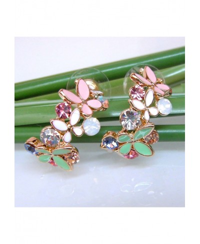 18k Gold Plated Colorful Crystal Multi-color Enamel Butterfly Love Flower Omega Back Earrings $13.35 Stud