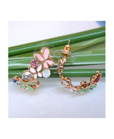 18k Gold Plated Colorful Crystal Multi-color Enamel Butterfly Love Flower Omega Back Earrings $13.35 Stud