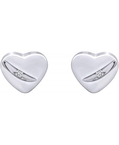 Diamond Accent Heart Stud Earrings 14k Gold Plated 925 Sterling Silver For Women (I-J Color I2-I3 Clarity 0.01 Cttw) $25.15 Stud