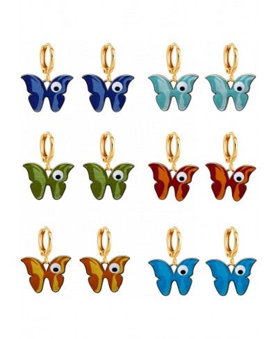 6 Pairs Butterfly Earrings for Women Girls Eye Small Huggie Hoops Cute Alloy Enamel Butterfly Dangling Drop Earrings Set $9.5...