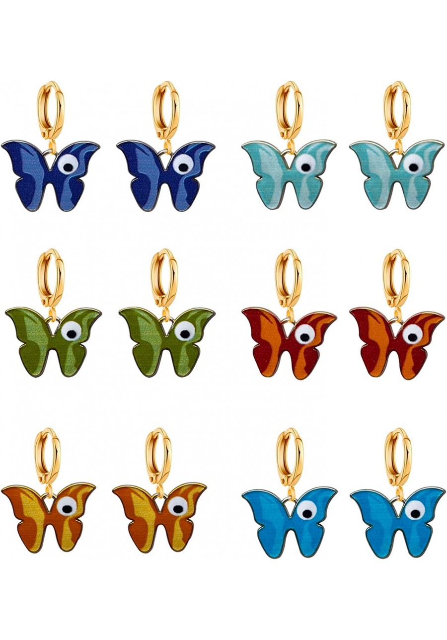 6 Pairs Butterfly Earrings for Women Girls Eye Small Huggie Hoops Cute Alloy Enamel Butterfly Dangling Drop Earrings Set $9.5...