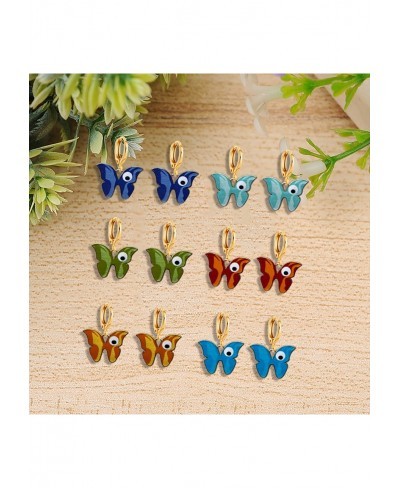 6 Pairs Butterfly Earrings for Women Girls Eye Small Huggie Hoops Cute Alloy Enamel Butterfly Dangling Drop Earrings Set $9.5...