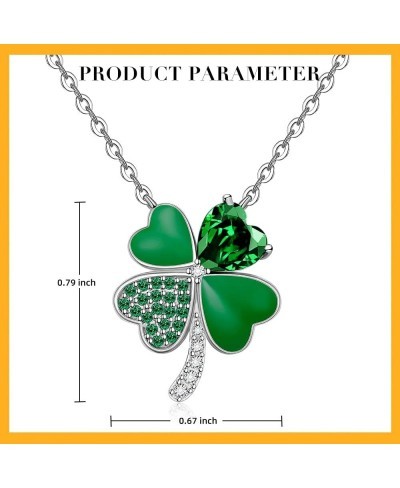 St Patricks Day Shamrock Necklace for Women Girls Sterling Silver Green Four Leaf Clover Necklace Pendant Cubic Zirconia Clov...