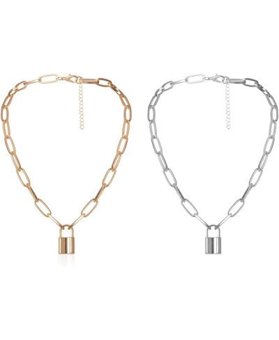 Lock Necklaces for Women Girls Cute Padlock Punk Choker Chain Necklaces Set Gold & Silver Tone $8.07 Chokers