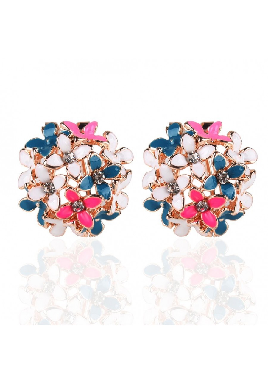 Lady Charming Bloomy Four Leaf Clover Flowers Rhinestone Ear Stud Earrings Multicolor $8.40 Stud