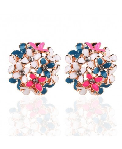 Lady Charming Bloomy Four Leaf Clover Flowers Rhinestone Ear Stud Earrings Multicolor $8.40 Stud