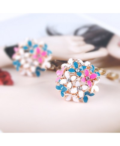 Lady Charming Bloomy Four Leaf Clover Flowers Rhinestone Ear Stud Earrings Multicolor $8.40 Stud