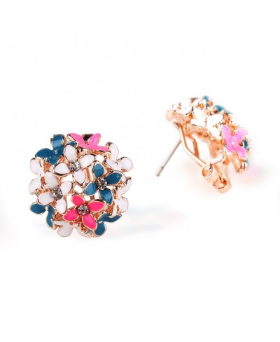 Lady Charming Bloomy Four Leaf Clover Flowers Rhinestone Ear Stud Earrings Multicolor $8.40 Stud