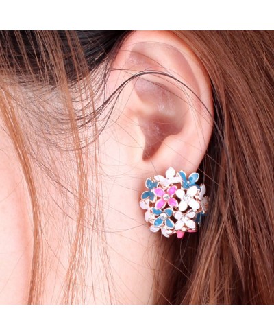 Lady Charming Bloomy Four Leaf Clover Flowers Rhinestone Ear Stud Earrings Multicolor $8.40 Stud