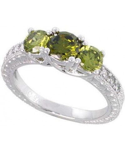 Sterling Silver Vintage Style Engagement Ring w/ two 4mm (.25 ct) & one 5mm (.5 ct) Round Peridot-colored CZ Stones 3/16" (5m...