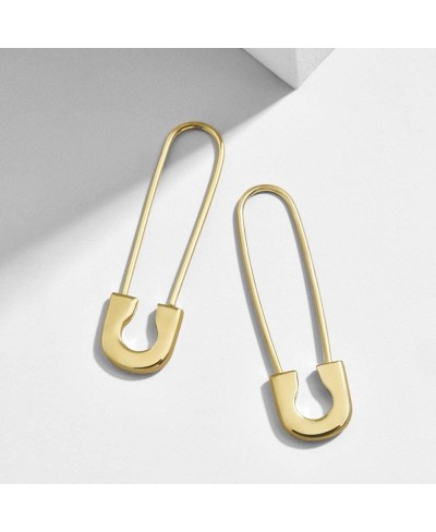 Statement Punk Pin Earrings 14K Gold Plated Safety Pin Earrings Lightweight Hiphop Metal Paperclip Clip Earrings for Women Gi...